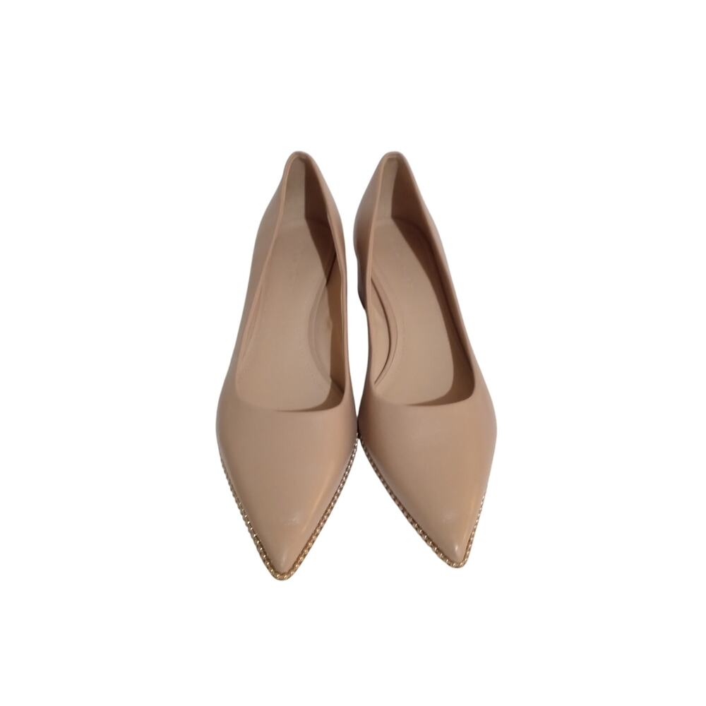 Coach Willa Leather Gold Studded Pointed Toe Block Heels Biege Size 10 - Picture 3 of 11